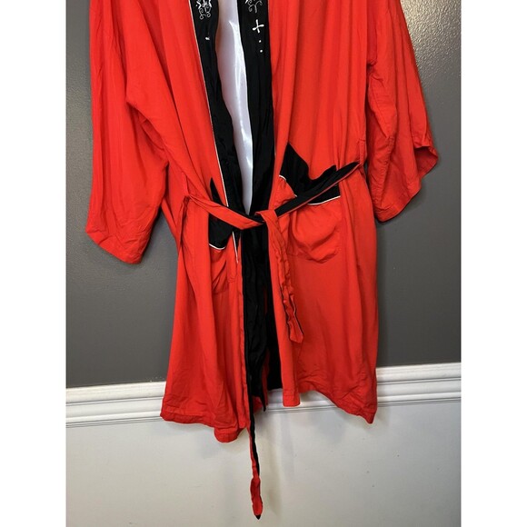 Plum Blossoms Robe Mens Large Red Kimono Belted Embroidered Contrast Trim - Picture 4 of 13